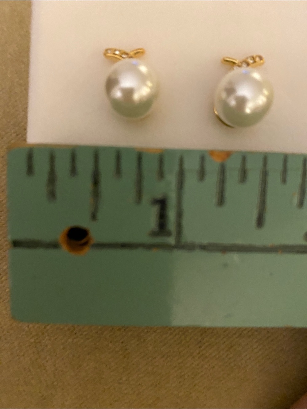 Talbots Gold Pearl Stud Earrings - White - Gold - Faux Diamond Accents - Picture 3 of 4